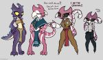  alternate_species angry anthro arachnid arthropod black_sclera blueberry_(purplealacran) clothing collar dialogue female fungus hi_res kobold loincloth looking_down mia_(purplealacran) mocking mushroom nila_(purplealacran) poncho purplealacran ribbons scorpion shirt square_crossover tank_top topwear yellow_sclera 