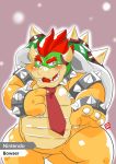  2019 absurd_res anthro blush bowser hi_res kamui_shirow koopa mario_bros necktie nintendo overweight scalie solo text video_games 