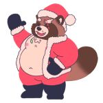  1:1 2019 anthro belly canid canine christmas clothing eyes_closed gloves gyobu handwear hat headgear headwear hi_res holidays male mammal moobs navel nipples overweight overweight_male raccoon_dog santa_claus santa_hat scar simple_background solo tanuki tokems tokyo_afterschool_summoners video_games white_background 
