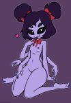  &lt;3 anthro arachnid arthropod black_sclera breasts fangs female hi_res kneeling looking_at_viewer muffet multi_arm multi_limb navel nipples nude pubes purplealacran ribbons small_breasts spider tongue tongue_out undertale video_games 