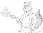  2019 anthro apron canid canine canis clothing cooking humanoid_hands kamui_shirow mammal simple_background solo wolf 