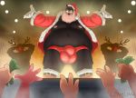  belly bulge capreoline cervid clothing dancing disney goof_troop hi_res lovkuma male male/male mammal moobs navel nipples overweight peter_pete_sr. reindeer santa_suit speedo stripper swimwear 