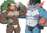  clothed clothing duo flexing maldu male mega_evolution mega_swampert muscular muscular_male nintendo pok&eacute;mon pok&eacute;mon_(species) rillaboom simple_background speedo swimwear video_games white_background 