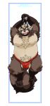  2019 absurd_res anthro asian_clothing balls belly brown_body brown_fur bulge canid canine clothing east_asian_clothing fundoshi fur goemon_(tas) hi_res humanoid_hands japanese_clothing lying male mammal moobs navel nipples overweight overweight_male raccoon_dog solo tanuki tokyo_afterschool_summoners underwear video_games yukikazefactory 