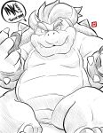  2019 anthro bowser hi_res humanoid_hands kamui_shirow koopa mario_bros nintendo one_eye_closed overweight scalie solo text video_games wink 