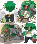  ambiguous_gender anthro ape blush child clothed clothing curry father green_hair grookey hair haplorhine humanoid_hands hyaku_(artist) japanese_text male mammal muscular muscular_male nintendo pajamas parent pok&eacute;mon pok&eacute;mon_(species) primate rillaboom smile text video_games young 