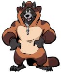  2019 adastra amicus_(adastra) anthro barefoot black_body black_fur canid canine canis claws clothed clothing digital_media_(artwork) fangs fur grey_body grey_fur happy haps hi_res kigurumi male mammal multicolored_body multicolored_fur musclegut muscular muscular_male onesie simple_background smile solo two_tone_body two_tone_fur white_background wolf zipper 