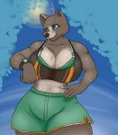  anthro big_breasts blackbetty bodily_fluids bra breasts canid canine canis cleavage clock clothed clothing domestic_dog female hi_res jogging mammal smile sport sweat thick_thighs underwear watch 