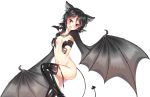 1girl :o animal_ears bangs bat_ears bat_girl bat_wings belt black_hair black_legwear blush breasts copyright_name demon_tail lock looking_at_viewer midriff navel official_art open_mouth parted_bangs red_eyes short_hair simple_background small_breasts solo standing tail tempi_(yise426) thighhighs white_background wings 