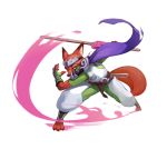  2017 anthro blizzard_entertainment canid canine cosplay crossover crossover_cosplay dipstick_ears disney fox fur genji_(overwatch) holding_object holding_weapon mammal multicolored_ears nick_wilde orange_body orange_fur overwatch pose red_fox simple_background solo video_games weapon white_background zootopia 杯具螺旋丸 