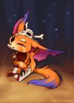  anthro big_ears bone boomerang claws gnar_(lol) grass hi_res league_of_legends one_eye_closed pawpads riot_games scratching sitting skull solo tongue video_games vincher watermark yordle 