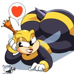  &lt;3 1:1 absurd_res animal_humanoid animate_inanimate arthropod arthropod_humanoid bee_humanoid big_butt butt crown cuphead_(game) duo female for_a_head hi_res huge_butt humanoid hymenopteran hymenopteran_humanoid insect insect_humanoid larger_female male mugman object_head pictographics queen royalty rumor_honeybottoms simple_background size_difference smaller_male stripes superspoe video_games white_background 