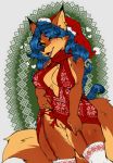  &lt;3 2019 anthro avante92 blue_hair blush breasts canid canine carmelita_fox christmas clothed clothing digital_media_(artwork) female fox fur hair hi_res holidays long_hair looking_at_viewer mammal open_mouth pussy sly_cooper_(series) solo sony_corporation sony_interactive_entertainment sucker_punch_productions video_games 