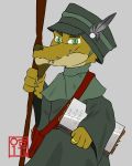  2019 alvidz anthro book clothed clothing digital_media_(artwork) fully_clothed kobold looking_at_viewer magic_user male portrait robe simple_background solo uniform 