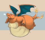  belly big_belly bodily_fluids breath charizard flying gritzoz male morbidly_obese nintendo obese overweight pok&eacute;mon pok&eacute;mon_(species) simple_background sweat sweatdrop video_games wings 