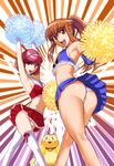  amemiya_sayaka armpits arms_up ass bell bell_collar brown_eyes brown_hair cat cheerleader collar elbow_gloves from_behind gloves hairband kamitsuki_manmaru long_hair looking_back midriff multiple_girls open_mouth osu!_tatakae!_ouendan ouendan panties pink_hair pom_poms ponytail red_eyes shirosaki_rin short_hair skirt smile thighhighs underwear upskirt white_legwear white_panties 