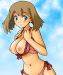  blue_eyes blush breasts brown_hair cryptobiosis haruka_(pokemon) may nipples pokemon tsumitani_daisuke 