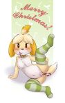 2019 anal animal_crossing anthro anus blush bodily_fluids breasts candy candy_cane canid canine canis clothing collar digital_drawing_(artwork) digital_media_(artwork) domestic_dog female feral food fur genital_fluids hi_res isabelle_(animal_crossing) legwear looking_at_viewer mammal merry_christmas navel nintendo nipples nude pussy pussy_juice simple_background slowderpyguy smile solo spread_legs spreading thigh_highs tongue tongue_out video_games 