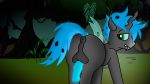  4_legs arthropod balls blue_hair butt changeling d44n fan_character fangs forest green_eyes hair invalid_tag male mothball_(mlp) my_little_pony penis tree wings 