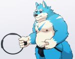  2019 absurd_res anthro belly blue_body blue_fur bulge butt canid canine canis clothing dasoowolf fur hi_res humanoid_hands jockstrap male mammal moobs nintendo nipples overweight overweight_male ring_fit_adventure simple_background solo underwear video_games white_background white_body white_fur wolf 