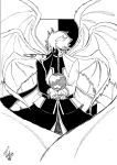  blonde_hair copyright_request earth gloves highres monochrome monohaji original uniform uniform_vest vest wings 