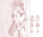  3girls blush clothed_masturbation emonyu fingering fubuki_(kantai_collection) hand_in_panties hatsuyuki_(kantai_collection) heavy_breathing isonami_(kantai_collection) kantai_collection masturbation multiple_girls one_eye_closed panties public_masturbation sketch standing stealth_masturbation sweat underwear 