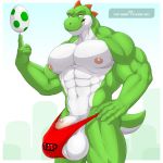  1:1 2019 5_fingers abs anthro balls barely_contained biceps big_balls big_muscles big_penis clothing dream_and_nightmare egg english_text erection fingers green_body green_skin green_yoshi grin hand_on_hip hi_res jockstrap looking_at_viewer male mario_bros mostly_nude multicolored_body multicolored_skin muscular muscular_male muscular_thighs nintendo nipples pecs penis smile solo standing text two_tone_body two_tone_skin underwear video_games white_body white_skin yoshi yoshi_(character) 