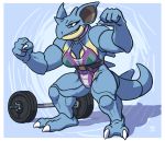  2019 4_fingers absurd_res anthro blue_body border breasts clothed clothing female fingers hi_res megawolf77 nidoqueen nintendo pok&eacute;mon pok&eacute;mon_(species) smile solo teeth video_games white_border 