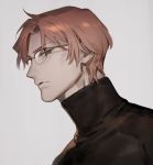  1boy bangs brown_hair glasses grey_background grey_eyes kanamura_ren looking_at_viewer male_focus meitantei_conan okiya_subaru over-rim_eyewear parted_bangs portrait semi-rimless_eyewear sideways_glance simple_background solo turtleneck 