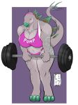  barbell breasts clothing cryptozoo dinosaur female ornithischian reptile scalie solo stegosaurian stegosaurus thyreophoran 