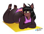  2019 anthro big_butt black_hair black_nose brown_body brown_fur butt canid canine canis clothing dobermann domestic_dog fur girly hair huge_butt lucas_(sssonic2) lying male mammal on_front pinscher solo stowaway thick_thighs underwear yellow_eyes young 