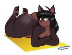  2019 anthro big_butt black_hair black_nose brown_body brown_fur butt canid canine canis dobermann domestic_dog fur girly hair huge_butt lucas_(sssonic2) lying male mammal nude on_front pinscher solo stowaway thick_thighs yellow_eyes young 