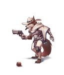  2017 anthro barefoot brown_body brown_fur canid canine canis cigar clothed clothing cosplay crossover crossover_cosplay disney fully_clothed fur gun handgun hat headgear headwear hi_res holding_gun holding_object holding_weapon mammal mccree_(overwatch) officer_wolfard ranged_weapon revolver simple_background solo weapon white_background wolf zootopia 杯具螺旋丸 