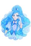  1girl aizen_(syoshiyuki) blue_eyes blue_gloves blue_hair blue_neckwear blue_theme blue_vest choker closed_mouth colored_eyelashes cure_fontaine earrings gem gloves hair_ornament healin&#039;_good_precure heart heart_hair_ornament highres jewelry long_hair looking_at_viewer magical_girl ponytail precure puffy_sleeves sawaizumi_chiyu smile solo upper_body vest 