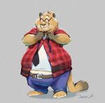 absurd_res anthro belly big_belly chubby_cheeks claws clothed clothing cougar dressing eyewear felid feline fur glasses hi_res hyenahyena male mammal necktie overweight overweight_male solo standing tan_body tan_fur toe_claws whiskers 