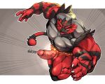  2019 5:4 5_fingers abs action_pose back_muscles biceps big_muscles black_body black_fur claws digital_media_(artwork) erection fingers fire fur glans green_eyes grey_body grey_fur huge_muscles humanoid_penis hyper hyper_muscles incineroar looking_at_viewer male muscular muscular_male navel nintendo nude oldshep pecs penis perspective pink_balls pink_glans pink_penis pok&eacute;mon pok&eacute;mon_(species) pose quads red_body red_fur red_nose simple_background smile solo striped_body striped_fur striped_tail stripes triceps video_games 