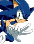  2013 anthro blue_body blue_fur clothing eulipotyphlan fur gesture gloves green_eyes grin handwear hedgehog looking_at_viewer male mammal one_eye_closed root8beat simple_background smile solo sonic_the_hedgehog sonic_the_hedgehog_(series) v_sign white_background wink 