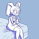  1:1 2019 aged_up anthro bed clothed clothing comic cream_the_rabbit digital_media_(artwork) eyelashes female fingers fur furniture handwear hi_res lagomorph leporid loshon mammal monochrome on_bed rabbit simple_background smile solo sonic_the_hedgehog_(series) topwear video_games 