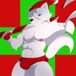  1:1 2019 alex_kitsune bulge canid canine christmas clothed clothing costume fox hat headgear headwear hi_res holidays looking_at_viewer male mammal nipples one_eye_closed presenting santa_costume santa_hat solo tight_clothing wink 