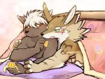  4:3 blush canid canine canis cuddling domestic_dog food fruit hi_res jackal kotatsu male male/male mammal muscular muscular_male orange_(fruit) plant seth_(tas) sirius_hoshi_s tadatomo tokyo_afterschool_summoners video_games 