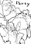  2019 anthro balls blush bodily_fluids claws drooling erection excadrill genital_fluids hi_res humanoid_penis kori-nio male mammal monochrome mustelid nintendo obstagoon open_mouth pangoro penis pok&eacute;mon pok&eacute;mon_(species) rodent saliva sweat tongue tongue_out ursid video_games 