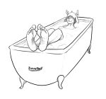 5_toes bath bathtub bunnyfeet eyes_closed feet foot_focus humanoid_feet male relaxing signature simple_background smile soles toes wet white_background 
