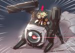  1girl 1other absurdres blonde_hair cannon commentary_request destroyer_(girls_frontline) garm_(girls_frontline) girls_frontline gun gundam00uc highres one-eyed robot s.a.t.8_(girls_frontline) sangvis_ferri shield shotgun weapon 