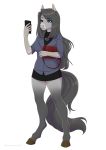  2019 5_fingers absurd_res anthro barefoot blue_eyes breasts clothed clothing digital_media_(artwork) equid equine eyebrows eyelashes female fingers grey_hair hair hi_res hooves horse kyotoleopard mammal smile solo 