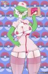  accessory anthro big_breasts bikini bikini_top breasts clothing creamygravy exposed_breasts female gardevoir garter garter_belt garter_straps hi_res legwear nintendo nurse nurse_uniform pok&eacute;mon pok&eacute;mon_(species) solo stockings swimwear thick_thighs uniform video_games wardrobe_malfunction wide_hips 