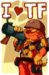  &lt;3 armor english_text explosives fur grenade headgear helmet hi_res humor lagomorph leporid mammal ohfourmouse orange_body orange_fur pun rabbit red_body red_fur soldier_(team_fortress_2) team_fortress_2 text valve video_games weapon 