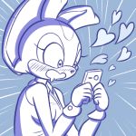  1:1 2019 5_fingers anthro blush bodily_fluids breasts cellphone clothed clothing cream_the_rabbit digital_media_(artwork) drooling eyelashes female fingers fur handwear hi_res holding_object holding_phone humor lagomorph leporid loshon mammal open_mouth phone rabbit saliva simple_background smile solo sonic_the_hedgehog_(series) topwear video_games white_body white_fur 