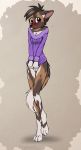  2019 5_fingers african_wild_dog anthro black_nose blush breasts canid canine cleavage clothed clothing covering covering_self digital_media_(artwork) embarrassed female fingers fur hair hi_res jackson mammal mancoin pussy simple_background solo tail_between_legs white_body white_fur 