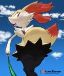 2019 amber_eyes anthro black_body black_fur braixen butt canid canine cloud day digital_media_(artwork) domination female female_domination fur kurou-karasu leash looking_at_viewer looking_back low-angle_view mammal nintendo nude open_mouth outside pok&eacute;mon pok&eacute;mon_(species) pussy rear_view red_body red_fur sky solo stick text tongue tongue_out unseen_character url video_games white_body white_fur 