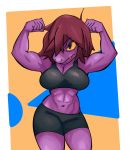  2019 absurd_res anthro breasts clothed clothing deltarune female flexing hi_res muscular muscular_female muu reptile scalie simple_background solo susie_(deltarune) topwear video_games 